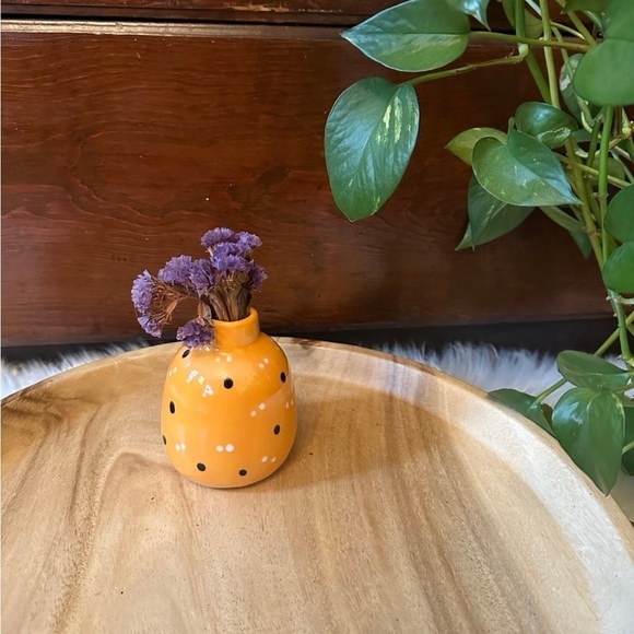 Mini Ceramic Orange Polka Dot Vase - Picture 2 of 5